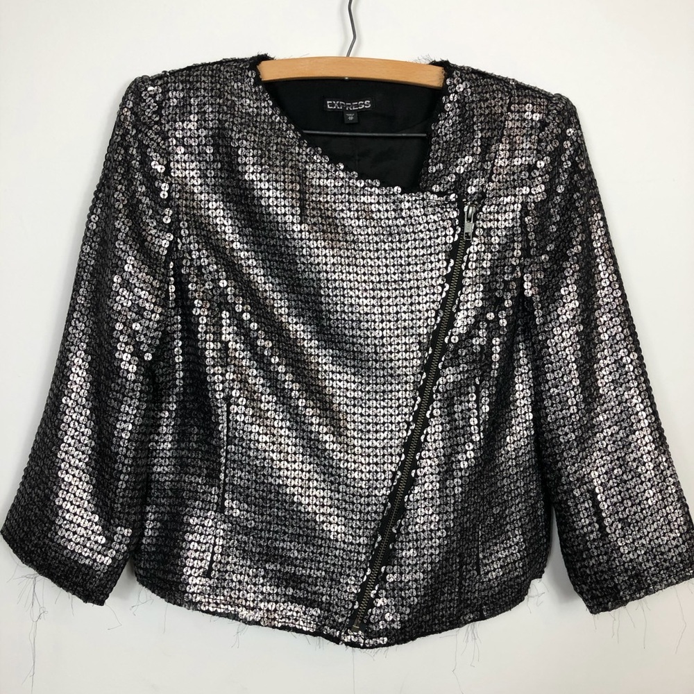 Express 3/4 ‘Silver/Black’ Sequins Party Jacket Woman’s Size XSmall